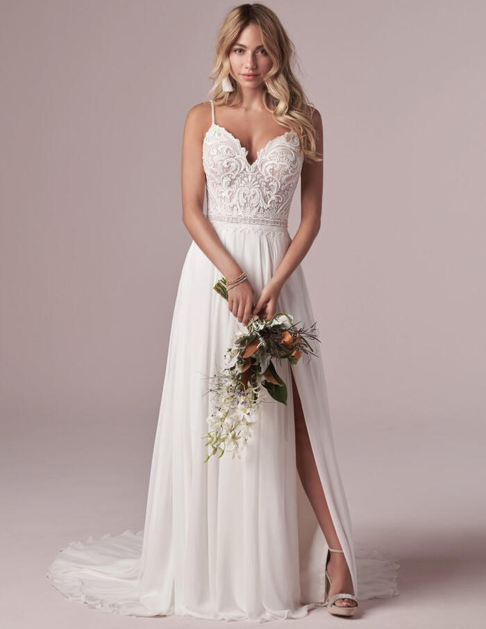 Chiffon spaghetti discount strap wedding dress